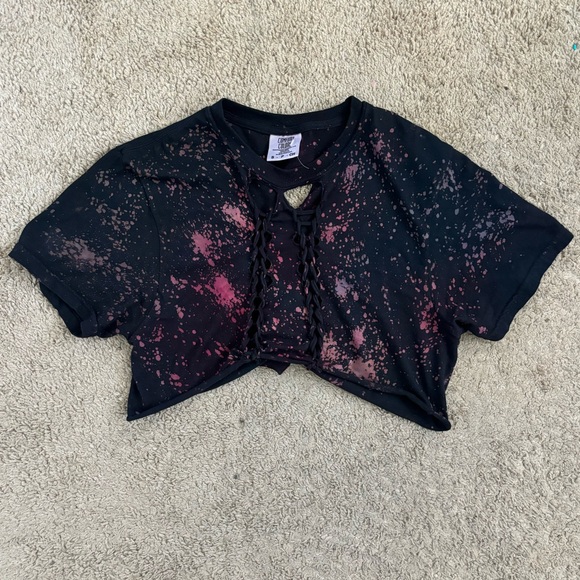 Black Reverse Tie Dye Cutout Slitweave Braided Crop Top Size S - Picture 6 of 8